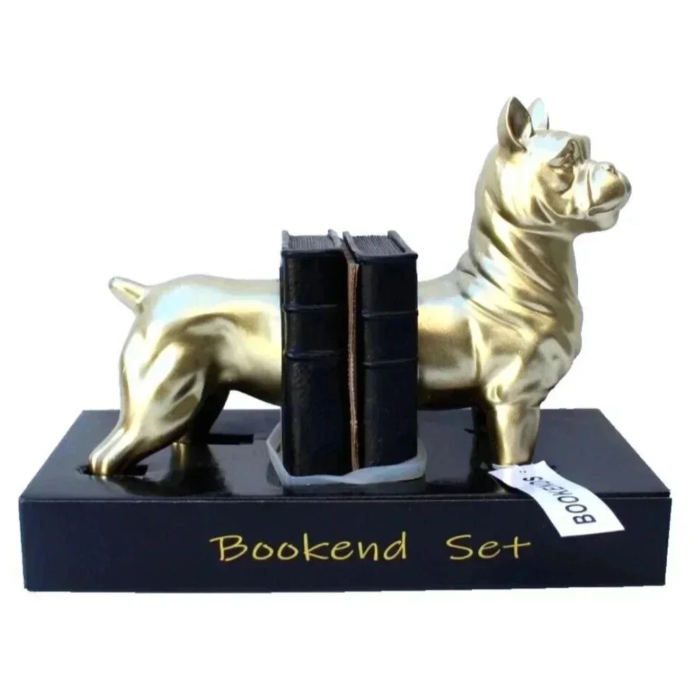 New Gold / Black Modern French Bulldog Dog Animal Resin Bookends Book Ends